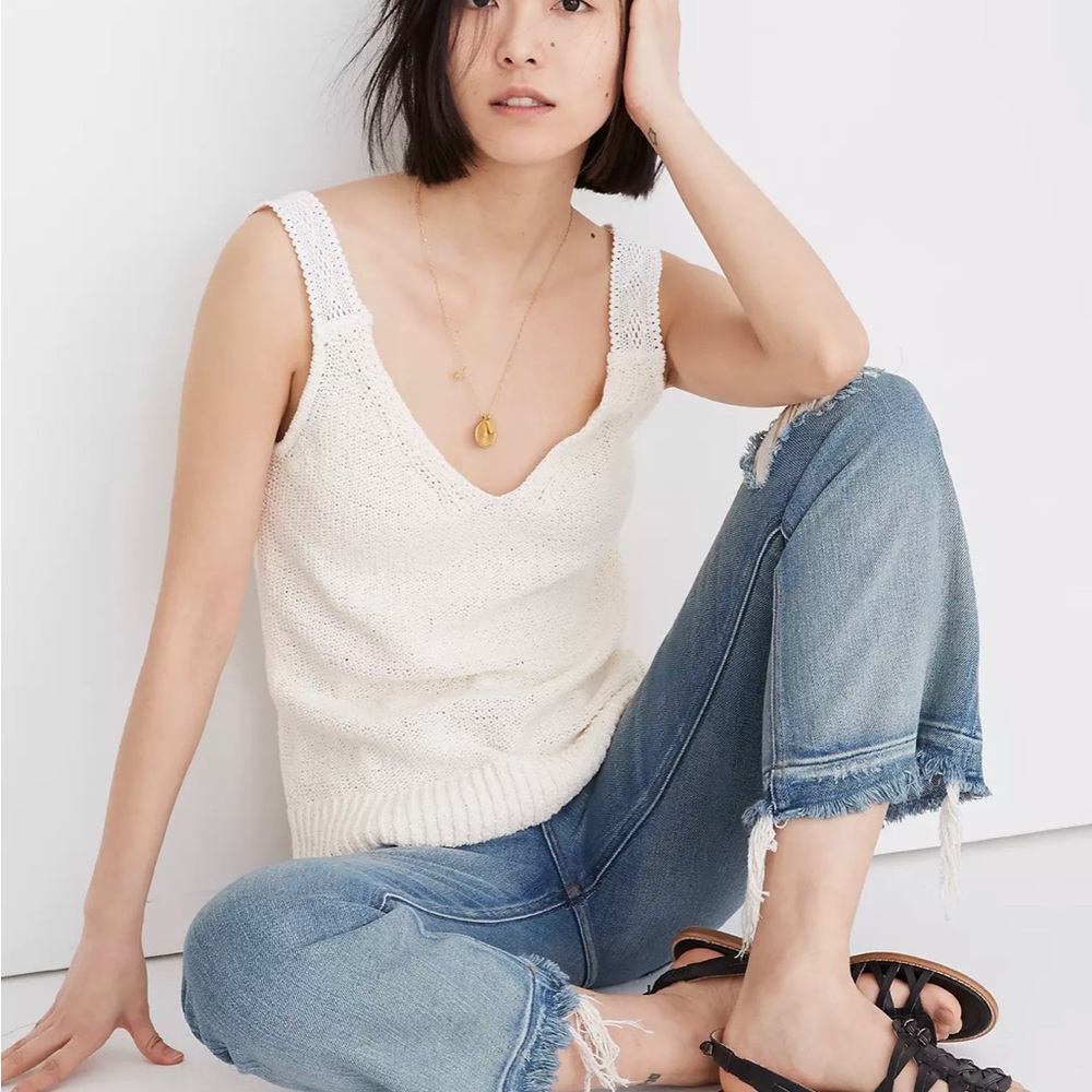 Madewell Crotchet-Strap Sweater Tank, Coral, Medium